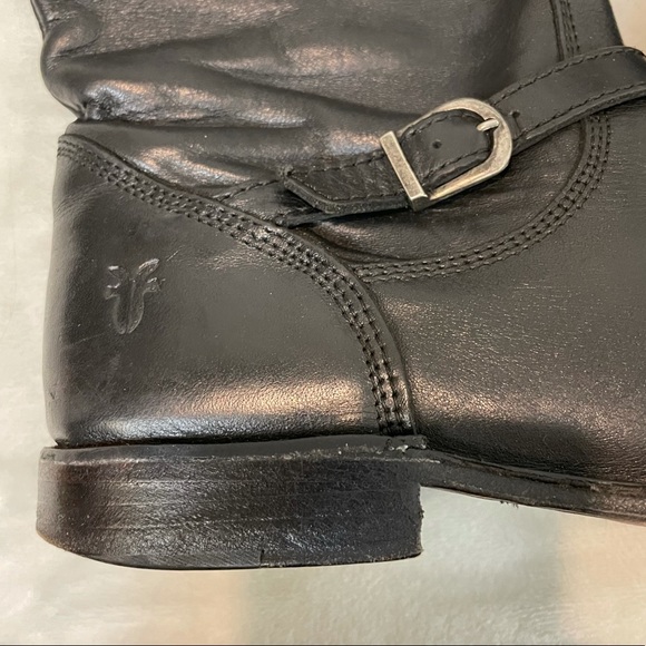 FRYE Shirley Black Tall Buckle Knee High Riding Boots Pull On Leather 6 - Picture 10 of 11